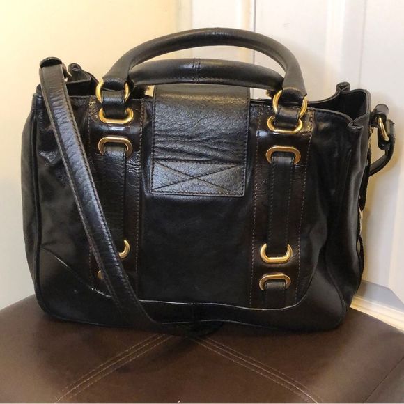 MARC JACOBS Black Italian Leather Grommet Accent Top Handle Crossbody Satchel - Picture 15 of 16